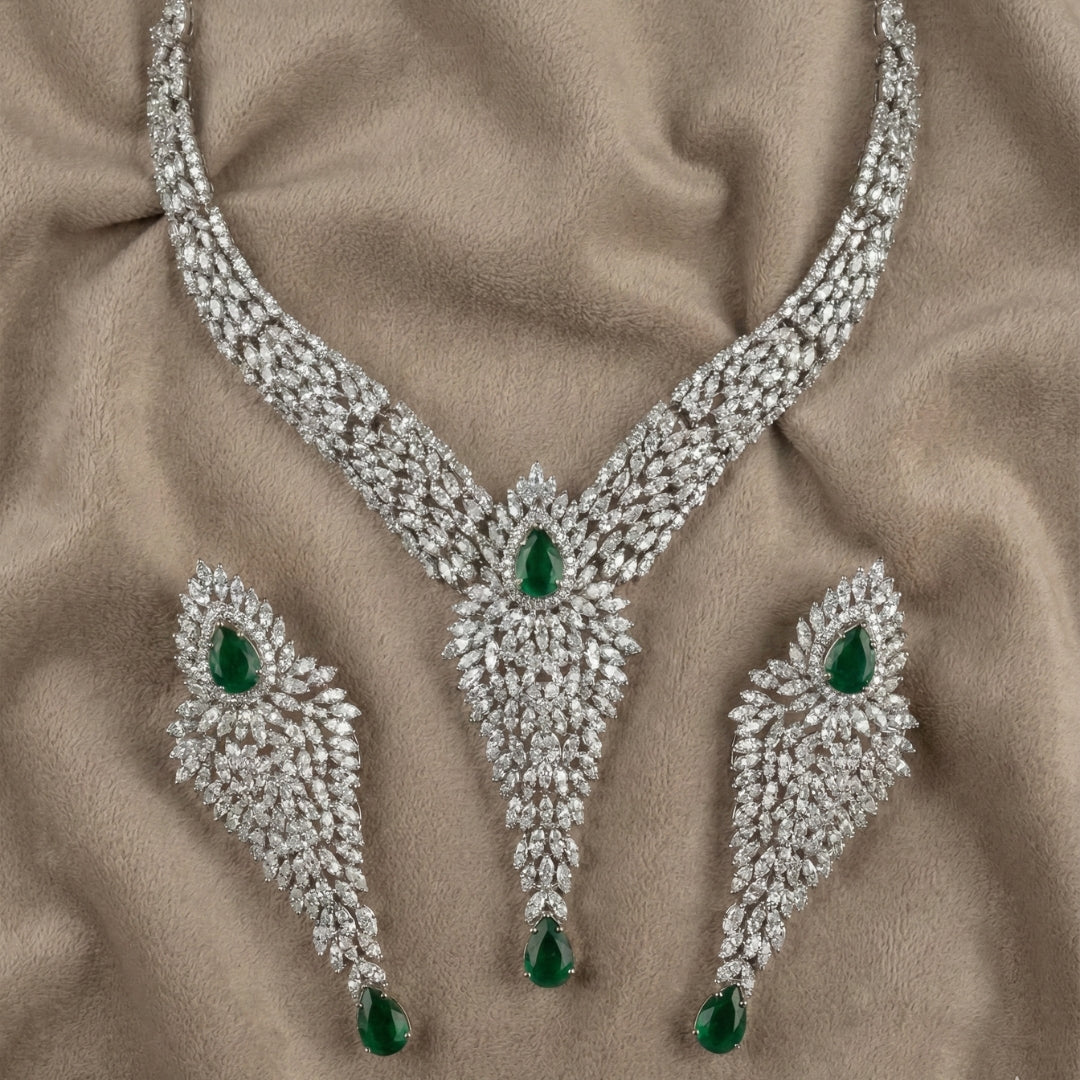 Empress Emerald-Green Zircon Silver Bridal Set